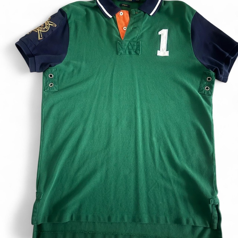 Ralph Lauren  vintage Green Polo with Navy Sleeves